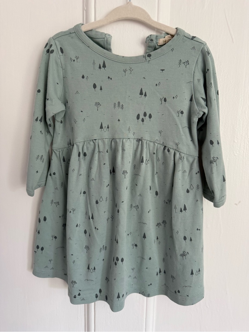 Girls Sage Green Long Sleeve Twirl Dress with Forest Print